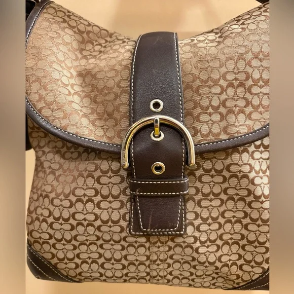 VINTAGE COACH 6376 Soho Brown Signature MonogramLogo Jacquard Shoulder Bag